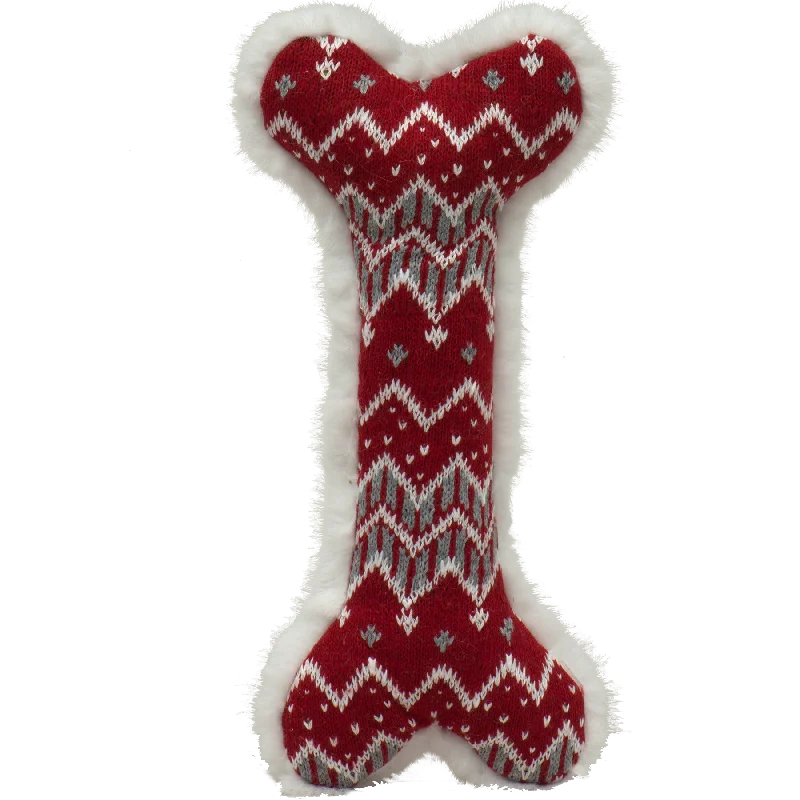 HuggleHounds Holiday 2024 Nordic Frost Red Bone Plush Dog Toy, 12in