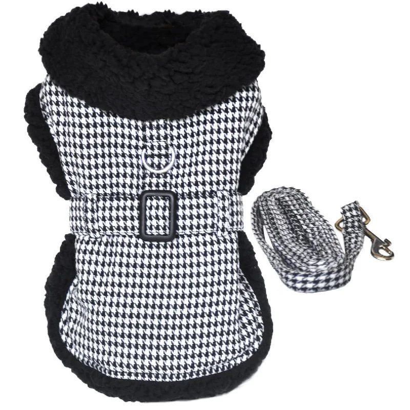 Black And White Classic Houndstooth Dog Harness Coat