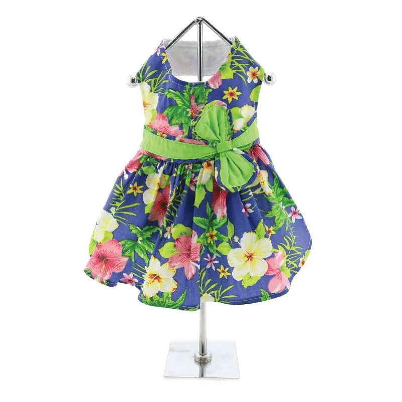 Blue Lagoon Hawaiian Hibiscus Dog Dress/Matching Leash