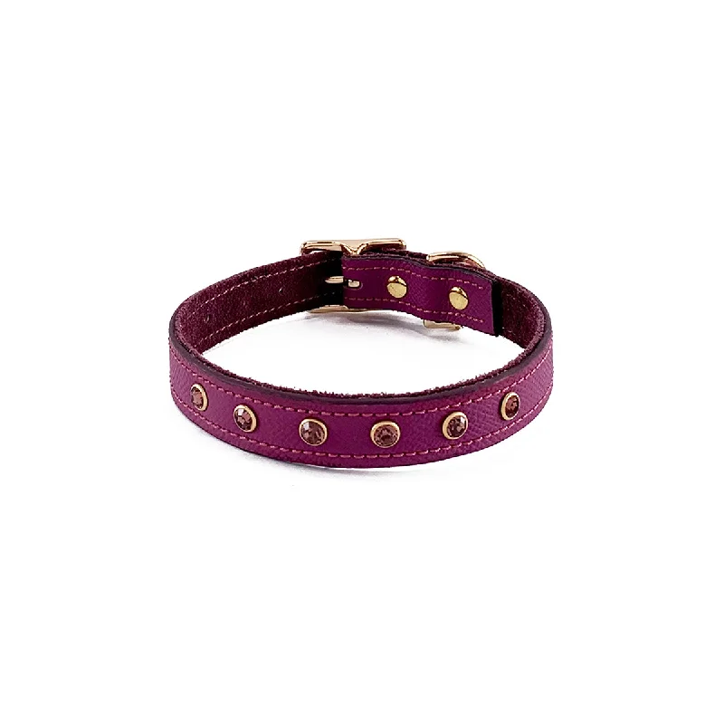 Beverly Classic Rhinestone Leather Dog Collar Amethyst