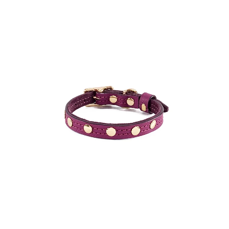 Beverly Classic Studded Leather Dog Collar Amethyst