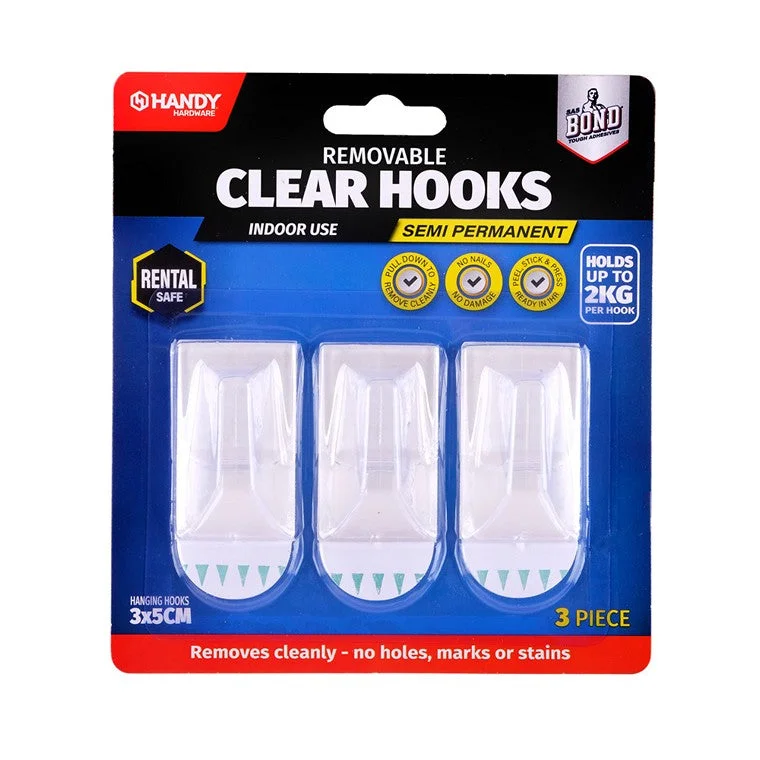 Removable Clear Hooks, 3pc