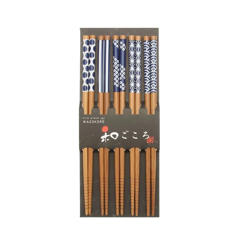 Chopsticks Set, Bamboo "Waka" Blue/White