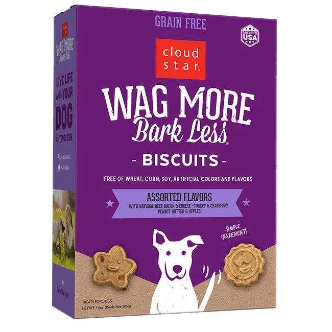 Cloud Star Wag More Bark Less Grain Free Oven Baked Dog Treats, Assorted Flavors 14oz