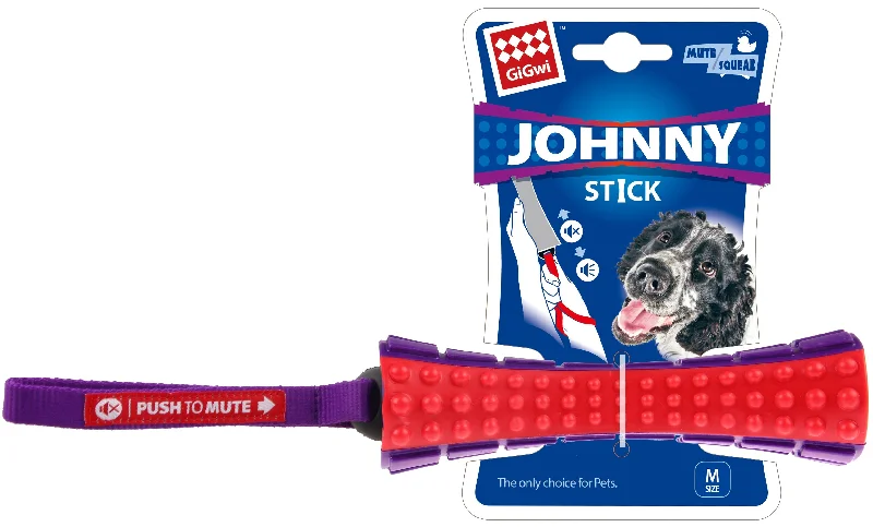 GiGwi Johnny Stick 'Push To Mute', Solid Red and Purple Toy for Dog, Medium