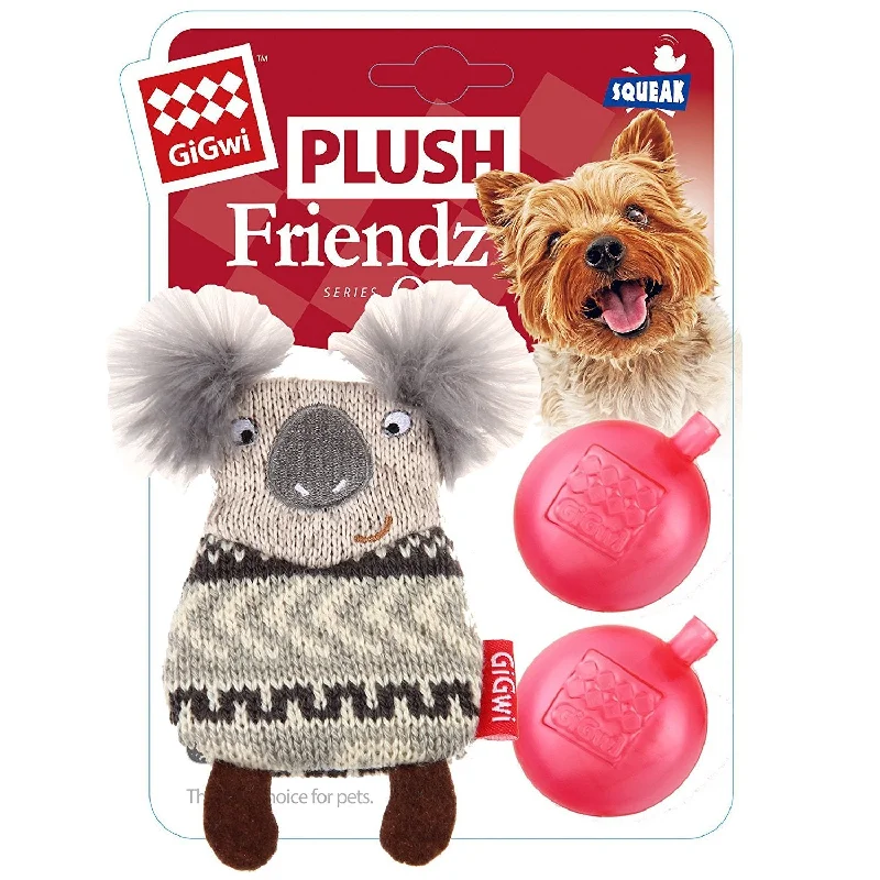 GiGwi Koala refillable Squeaker Dog Toy, Grey and Black, Small