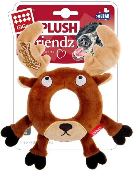 GiGwi Plush Friendz Toy - Deer with Foam Rubber Ring and Squeaker for Dog, Brown, Medium