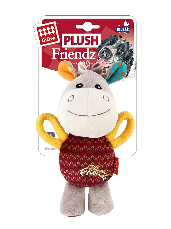 GiGwi Plush Friendz Toy - Donkey with Squeaker, Maroon for Dog, Medium