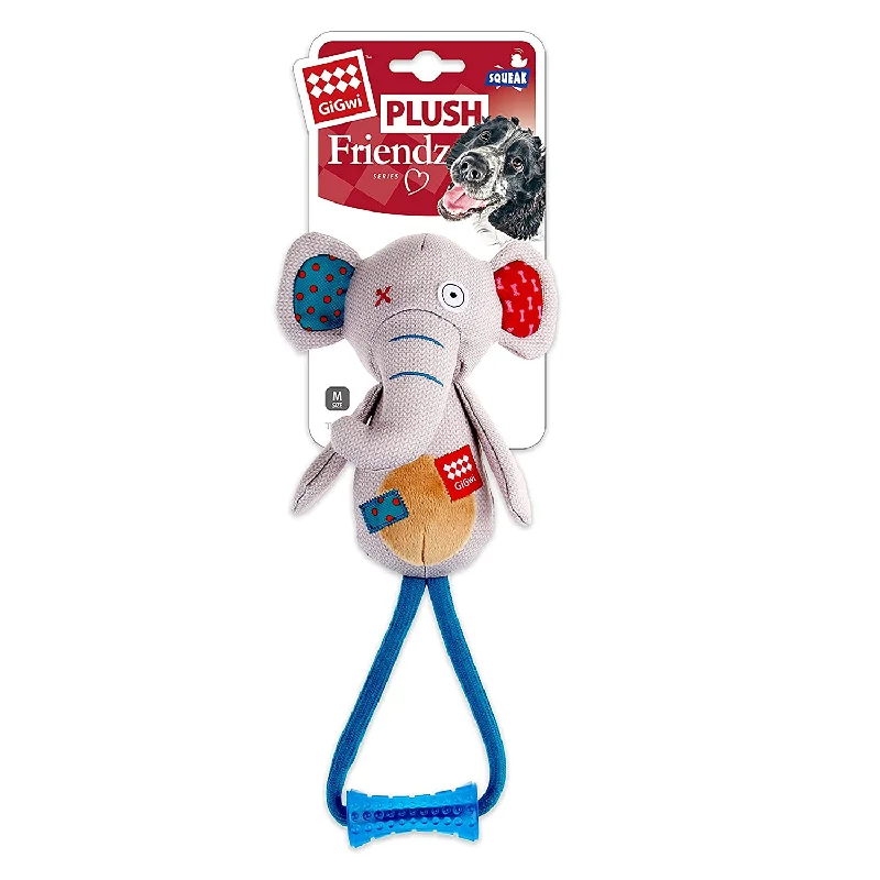 GiGwi Plush Friendz Toy - Elephant with TPR Johnny Stick,Assorted for Dog, Medium and Large