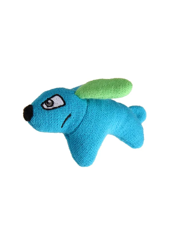 GiGwi Puffer Zoo Dog Toy Rabbit Canvas Plush, Blue, Small