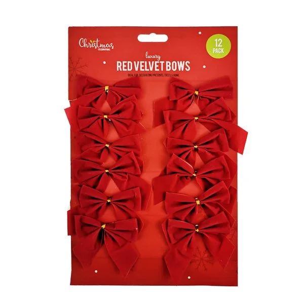 LUXURY RED VELVET BOWS 12 PACK