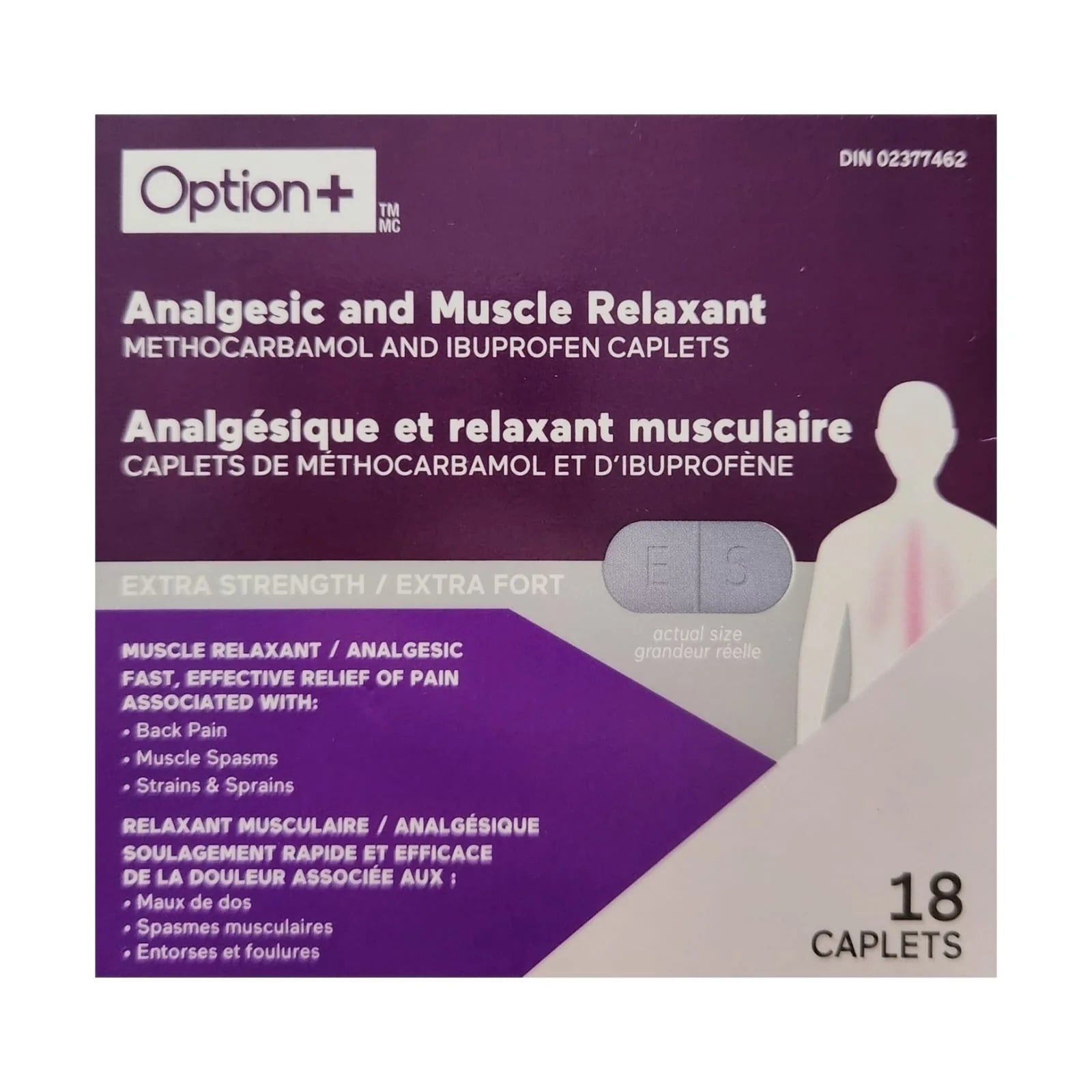 Option+ Analgesic and Muscle Relaxant Extra Strength 18 caplets