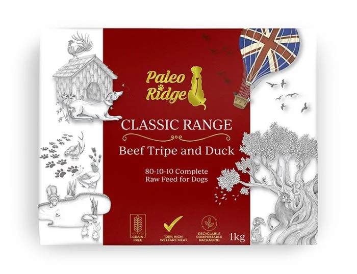 Paleo Ridge Classic Beef Tripe And Duck Complete Raw Dog Food 1kg