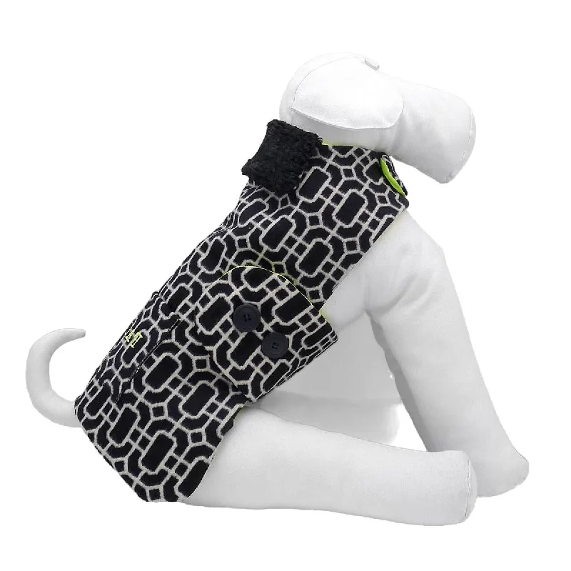 Personalized Bespoke Reversible Dog Coat/Raincoat Black Cashmere Maze