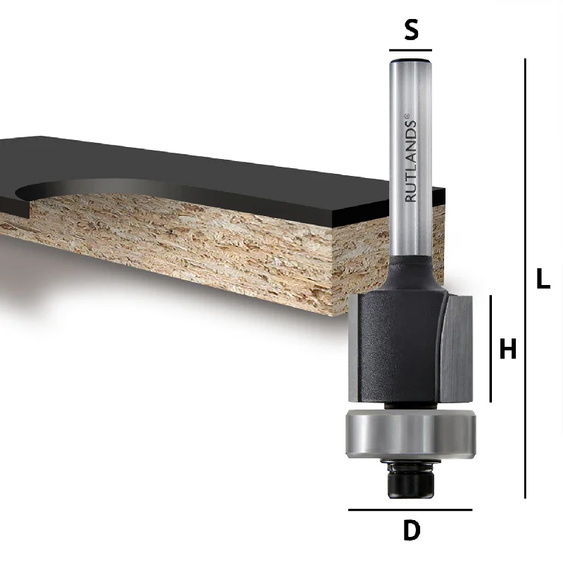 Router Bit - Low Profile Flush Trim - D=19mm H=15.5mm L=62mm S=1/4"