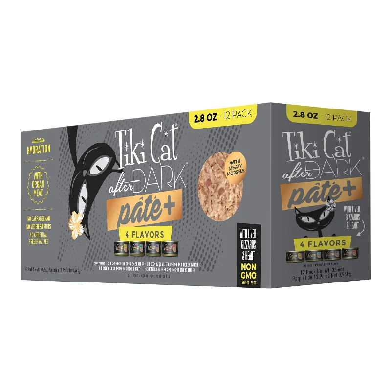 Tiki Cat After Dark Pate+ Wet Cat Food, Variety Pack, 2.8 oz Cans, 12 ct